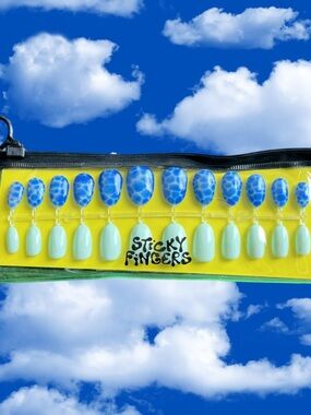 Sticky Fingers Summer Pool Press-On Nail Set in Clear Zip Pouch Hand Painted